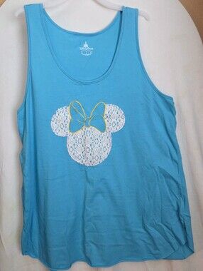 Disney Parks Original Turquoise Lace Minnie Silhouette Tank with Yellow Bow-L